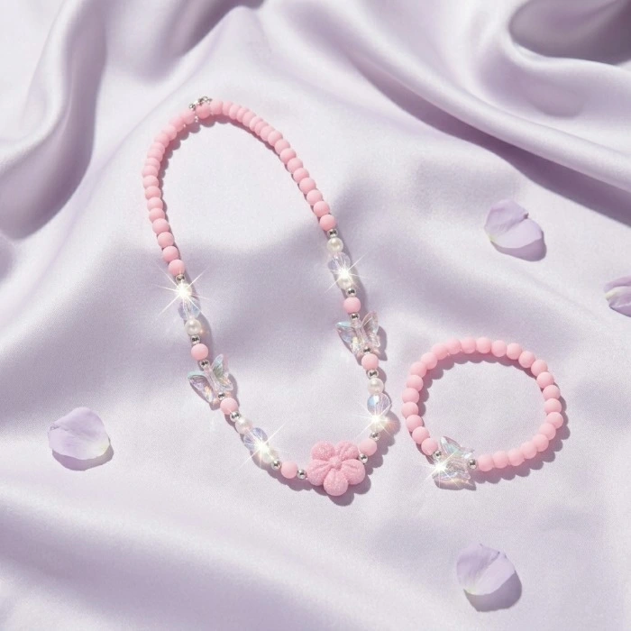 Kids Pastel Beaded Necklace And Bracelet Set